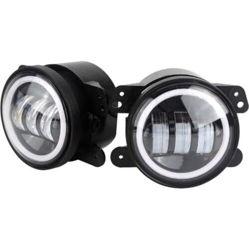 4 inch 60W 6000LM Fog Lamps For Car LED Fog Light 2pc Kit with Halo White DRL + Amber Turn Signal