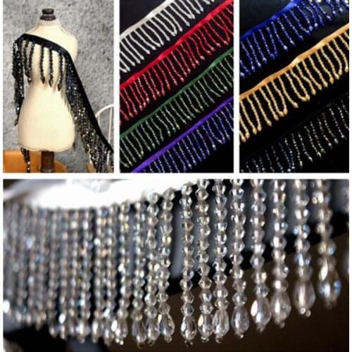 50 CM 5.5 CM Wide Crystal Pendant Beaded Lace Trim Tassels Stage Clothes Home Curtains Wedding Dress Decorations Accessories DIY