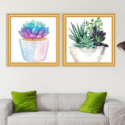 5D DIY Diamond Painting Succulent Color Landscape Cross Stitch Kit Full Drill Embroidery Mosaic Art Picture of Rhinestones Decor