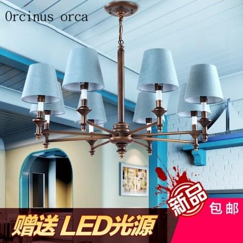 American Rural iron pendant lamp living room bedroom restaurant childrens room Mediterranean Blue Style chandelier