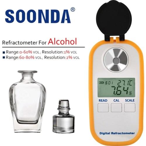 Auto Digital Alcoholmeter 0-80%V/V Hydrometer Refractometer For Alcohol Spirits Liquor Brewing Measure Alcohol Concent 1%VOL