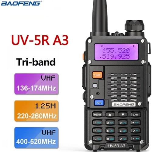 Baofeng Tri-Band Radio UV-5R A3 220-260Mhz 5Watts Two Way Radio Amateur Handheld Transceiver UV-5R III Walkie Talkie