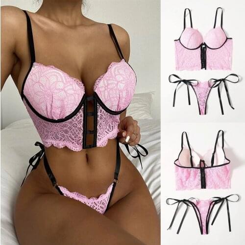 Fast Shipping Sexy Underwear for Girls G-string Flowers Lace Bra Lingerie Women Sleepwear Underwear Exotic Costumes Set Mujer