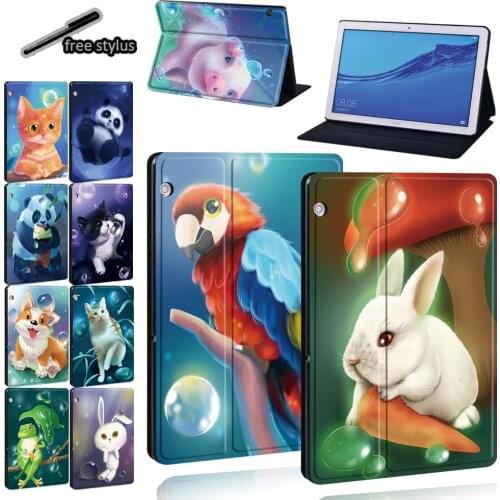 Tablet Case for Huawei MediaPad M5 Lite 10.1/M5 10.8/MediaPad T5 10 10.1/T3 8.0/T3 10 9.6 Inch Animal Series Cover Case + Stylus