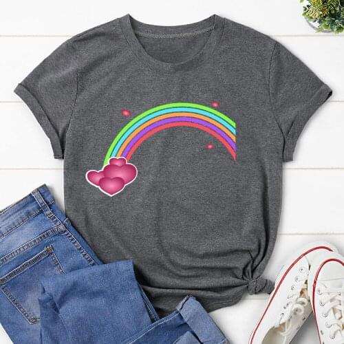 Rainbow Printed T Shirt Women T-shirt Tops Tee Short Sleeve Tshirt Female Tshirts TX8182