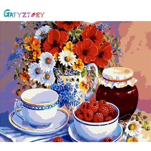 Gatyztory Paint By Numbers For Adults Flowers Fruits Coloring By Numbers Acrylic Paints Set Decorative Frames Home Decor