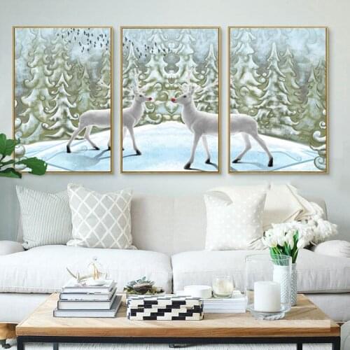 Living Room Bedroom Home Decor Of Modern Abstract Canvas Wall Art Winter Forest Snow Deer Painting Picture Landscape Landscape