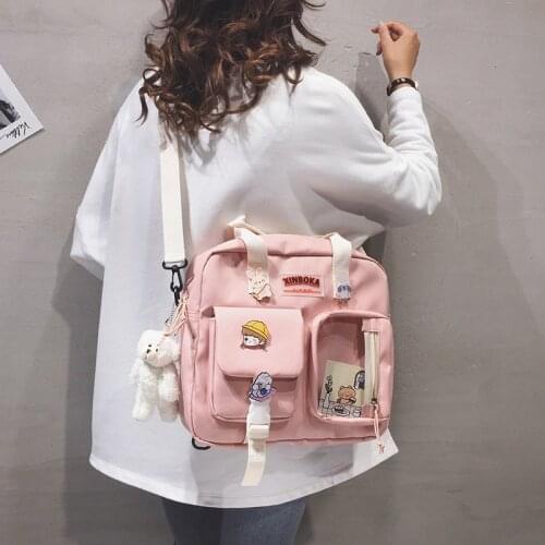 Canvas Bag for Students Ita Shoulder Bags Ladies Japanese Style Bookbag Teenage Girl Cute Solid Color Clear Daily Backpack 2021
