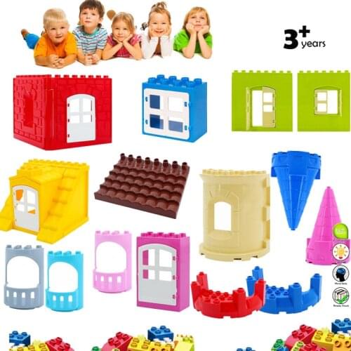 Diy Big Size Building Blocks Castle House Roof Window Door Accessories Toys for Children Kids Xmas Gifts