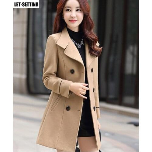 Korean simple and fashionable dignified atmospheric woolen coat autumn winter blend warm long thin waist slim fit outerwear