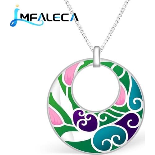 LMFALECA Pure 925 Silver Necklace for Women Luxury Shining Multicolor Transparent Enamel Pendant Box Chain Fine Party Jewelry