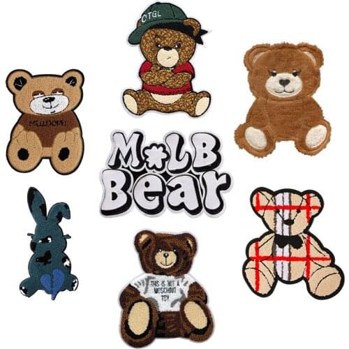 Cute Fashion Embroidery Fur Big Chenille Alphabet Bear Patch, Animal Bear Rabbit Patch, Cartoon Badge Decal DIY Accessories