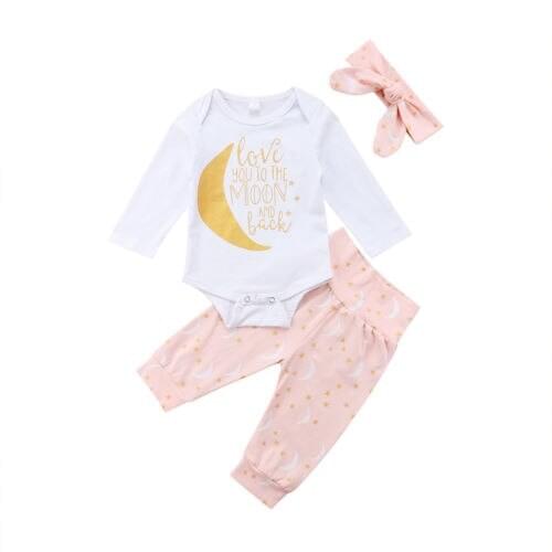 Cute Newborn Baby Boys Girls Home Tops Romper Pants 3Pcs Outfits Set Clothes