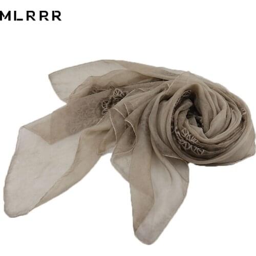 MLRRR new fashion gift khaki chiffon embroidery travel vacation big shawl scarf
