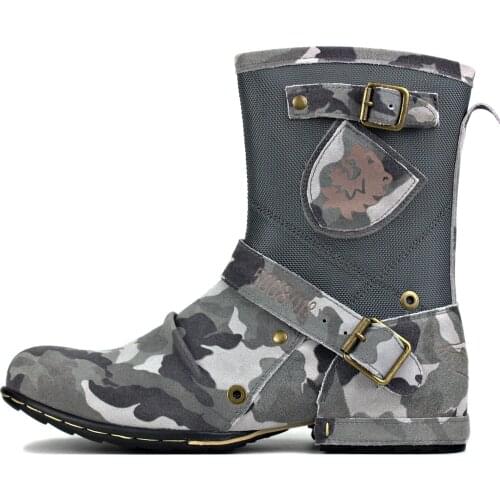 Mens Mid-Calf Boots Cowboy Boots Zipper-up Motorcycle Boots Genuine Leather Men Handmade Western Boots Shoes 5008-1-H8-F