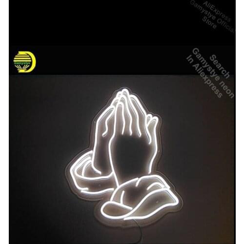Neon Sign for Hands Pray Neon Bulb sign handcraft Decor room home Windows neon Natural Light Beer Outdoor Neon Sign Arcade Sign