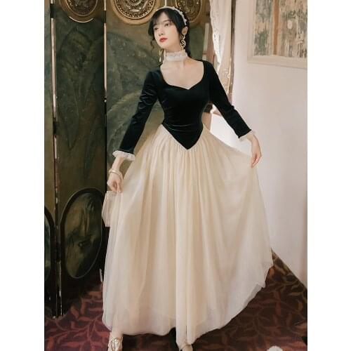 2020 new fashion womens clothing Square Collar Patchwork Vintage dresses winter dress