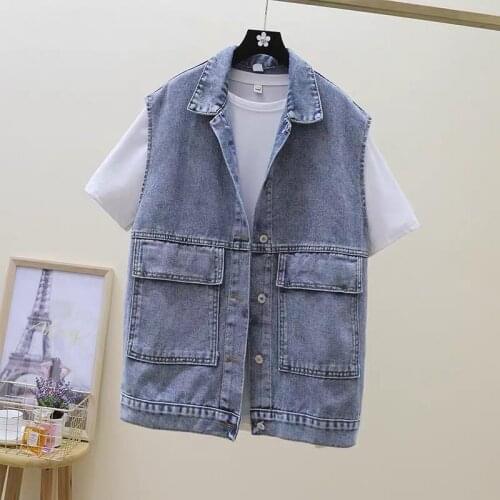 2021 New Autumn Korean Version of The Bumpy Shoulder Denim Vest Women Loose Outer Wear Vest Jacket Net Red Horse Clip Tide