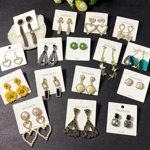 New Style Ladies Pendant Retro Geometric Long Tassel Earrings Fashion Rhinestone Big Pendant Earrings Wedding Jewelry