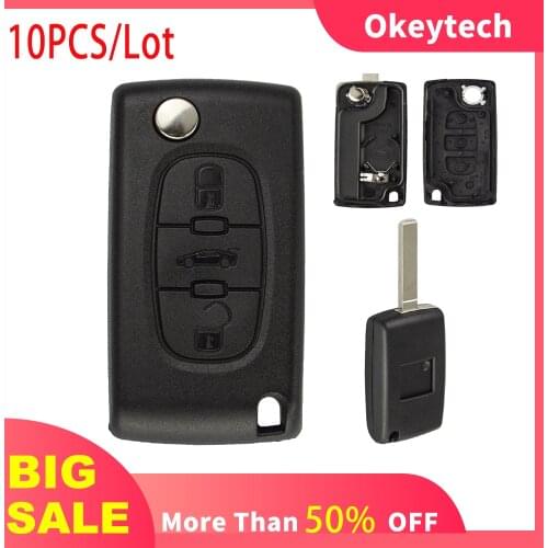 OkeyTech 10PCS/Lot 3 Buttons Flip Folding Car Key Shell For Peugeot 206 407 307 607 For Citroen C2 C3 C4 C5 C6 C8 Xsara Picasso