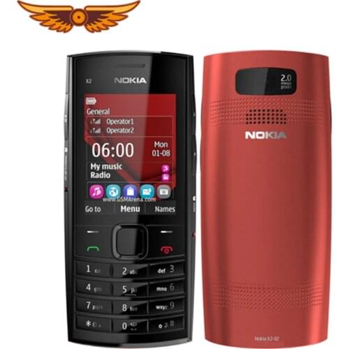 Original Unlocked Nokia X2-02 Single Core Symbian OS Bluetooth FM Radio Single SIM 1020mAh Black and Red Used Mobile Phone