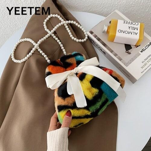 Autumn Winter Tiger Pattern Contrast Black White Soft Plush Lady Bags One Shoulder Messenger Bag Plush Chain Makeup Bucket Bag