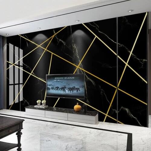 Custom Photo Mural 3D Golden Geometric Lines Black Marble Pattern Living Room TV Background Home Decor Wallpaper Murals Modern