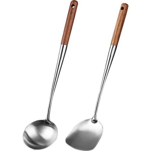 Durable Kitchen Wok Spatula And Ladle Tool 17 Inches Spatula for Wok Steel Wok Spatula Kitchen Cookware Tools