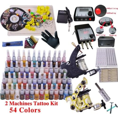 Professional complete tattoo kit 2 top tattoo gun cosmetic superior tattoo supply full tattoo machine