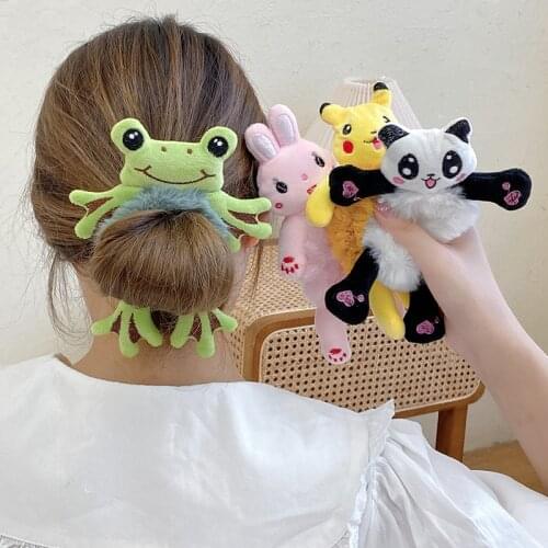 New Women Girls Cute Plush Bear Rabbit Scrunchie Ponytail Hair Tie Decorate Elastic Hair Bands Headband Fashion Hair Accessories