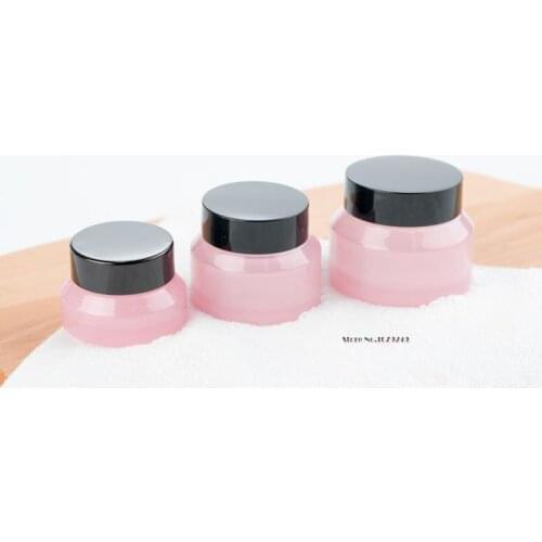 Pink Translucent Glass jar with Black cap,Pink Glass Jar, sloping shoulder Cream Jars plastic lid cap with inner liner 50pc