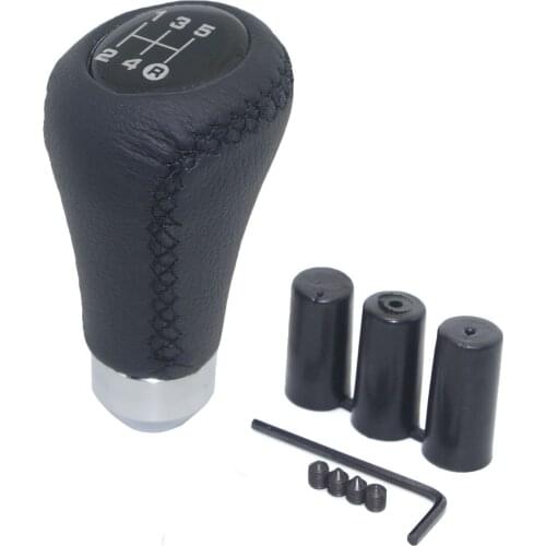 Black Leather 5 6 Speed Car Gear Shift Knob Shifter Head Stitch Stick Lever Fit Most Automatic Manual Vehicles