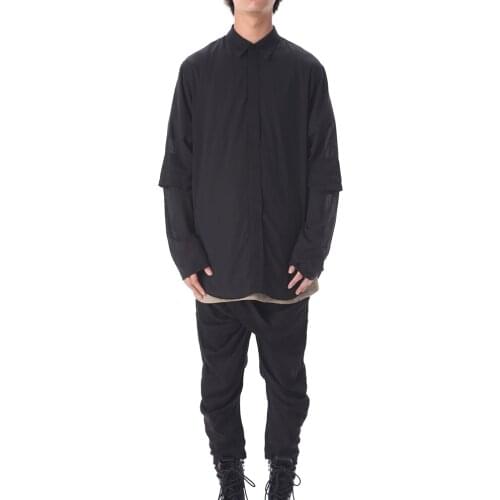 Yamamoto style mens shirt loose double-layer sleeves dark Nishijiangyue