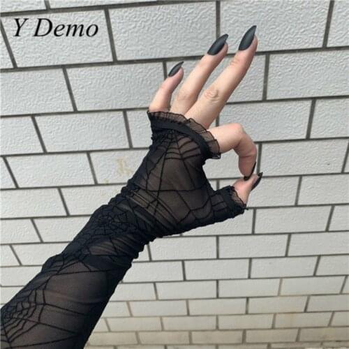 Y Demo Gothic Mesh Spider Opera Glove Fashion Harajuku Women Lace Sexy Accessory Female