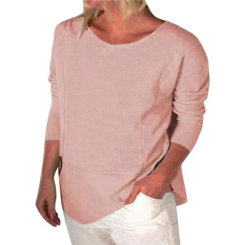 New Stylish Autumn Cotton Casual Large Size Long Sleeve Solid Color Spring O Neck Lady Blouse Pullover Tops for Work Streetwear