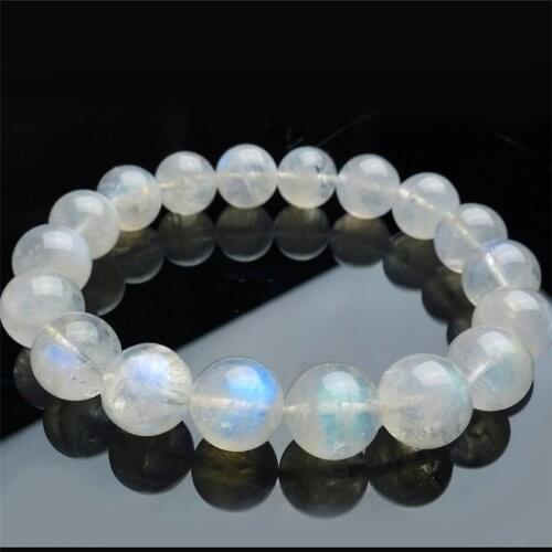 12mm Strong Lights Natural Moonstone Bracelets For Women Stretch Charm Round Crystal Beads Bracelet Gift