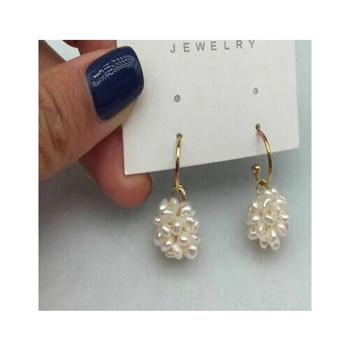 Jewelry Hand woven 14k Note gold pair 100% Natural freshwater Ball Pearl Earring for women with 925 sterling Silver drop