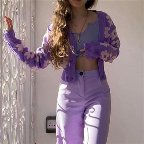 Vintage Floral Embroidered Cardigan 2021 Women Long Sleeve Vneck Single Breasted Cardigan Coat Casual Short Knitted Sweater Coat