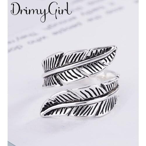 New Arrivals Boho Vintage Feather Rings For Women Large Adjustable Size Finger Ring Fashion Jewelry 2021