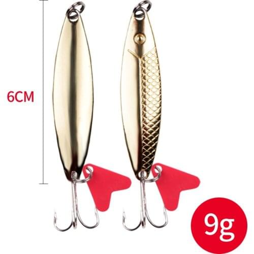 1PCS Spinner Fishing Lures Wobblers Metal Sequin Trout Spoon With Red Fish Tail Treble Hooks for Carp Fishing Pesca