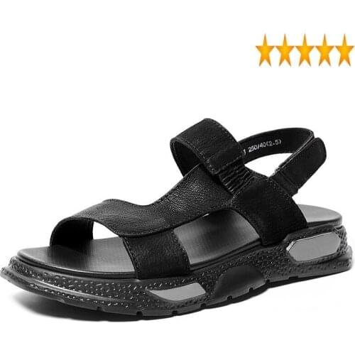 100% Genuine Men Leather 2021 Summer Rome Sandals Street Soft Sole Casual Beach Shoes Black Outdoor Sandalias Hombre