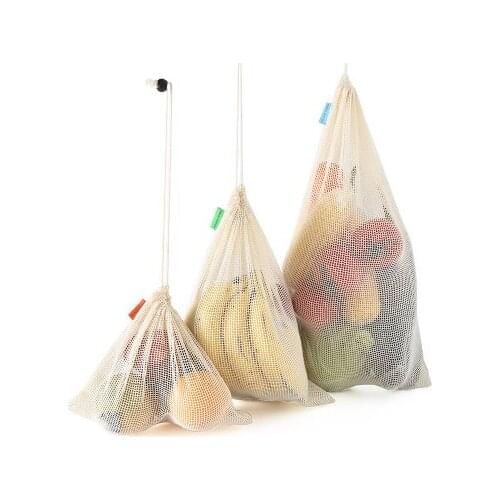 2020 Reusable Mesh Grocery Bag String Fruit Vegetable Storage Handbag Totes Shopping Mesh Net Woven Bag Shop Kitchen Organizer