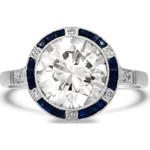 2021 100% Genuine Silver Color Forever Clear Blue AAA CZ Round Finger Rings For Women Jewelry Christmas Gift