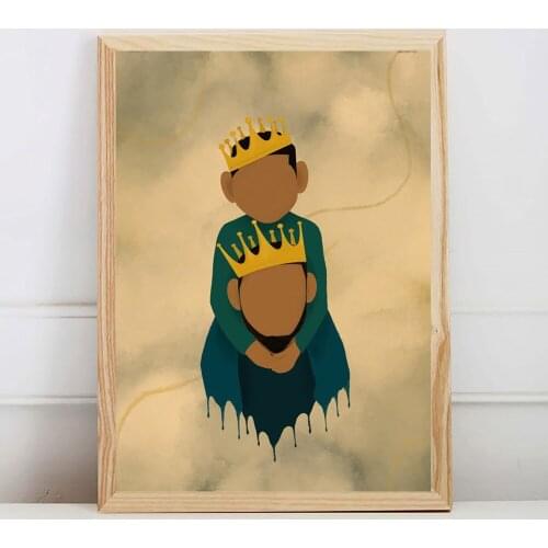 Afro Black Father And Son King Queen Crown Canvas Painting Wall Art Posters Print Illustration Picture Living Room Home Decor