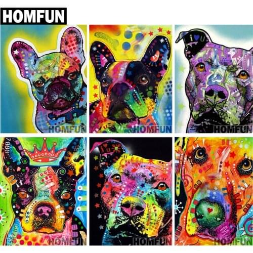 HOMFUN Diy Full Square Round Drill 5D Diamond Painting Cross Stitch Diamond Embroidery "Colorful dog" Home Decor Gift