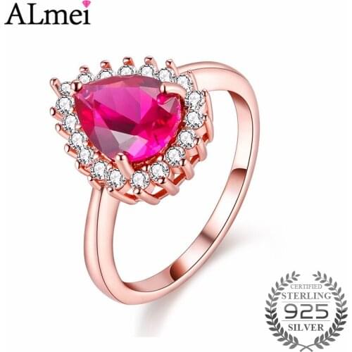Almei 1ct Pink Topaz Wedding Rings Silver 925 Rose Gold Color Costume Jewelry for Women Anel Feminino with Gift Box 40% FJ016