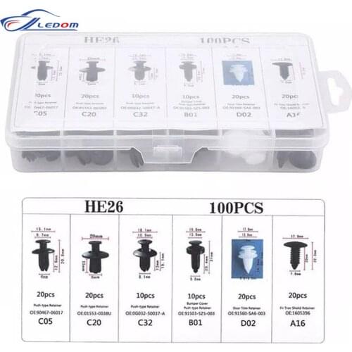Auto Fastener Clip 100Pcs Mixed Car Body Push Retainer Pin Rivet Bumper Door Trim Panel Retainer Fastener Kit Car Accessories
