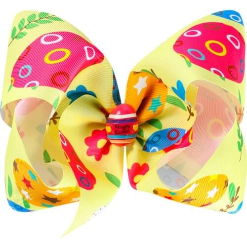 Easter Day Hair Accessories 6'' Hair Bows for Girls Bunny Egg Printed Ribbon Hairgrips Bowknot Clips Barrettes Kids Accessories