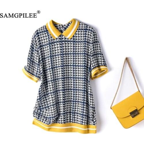 Summer Blouses For Women 2021 New Turn Down Collar Classic Houndstooth Chiffon Short Sleeve Plus Size Plaid Blouse Woman 4XL