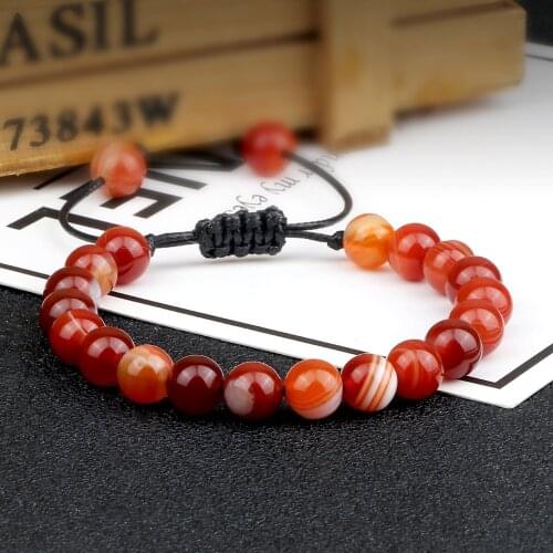 8mm Striped Agates Natural Stone Beads Bracelets Bangles Healing Chakra Prayer Buddha Bracelet Adjustable Men Women Jewelry Gift